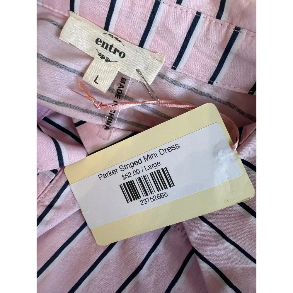 New ENTRO Women's Pink/Blue Parker Striped Tiered Hem Mini Dress Size L Babydill - Picture 4 of 6